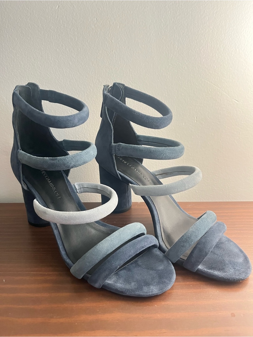 Rebecca Minkoff Andree Blue Suede Strappy Heels 7.5
